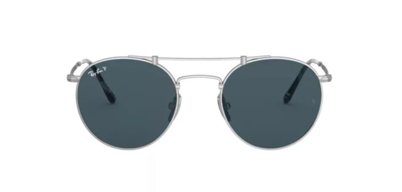 Titanium Round Sunglasses Polarized Blue Mirror Lens