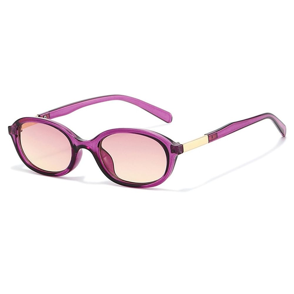 Vintage Small Oval Sunglasses Purple Yellow Gradient Lens