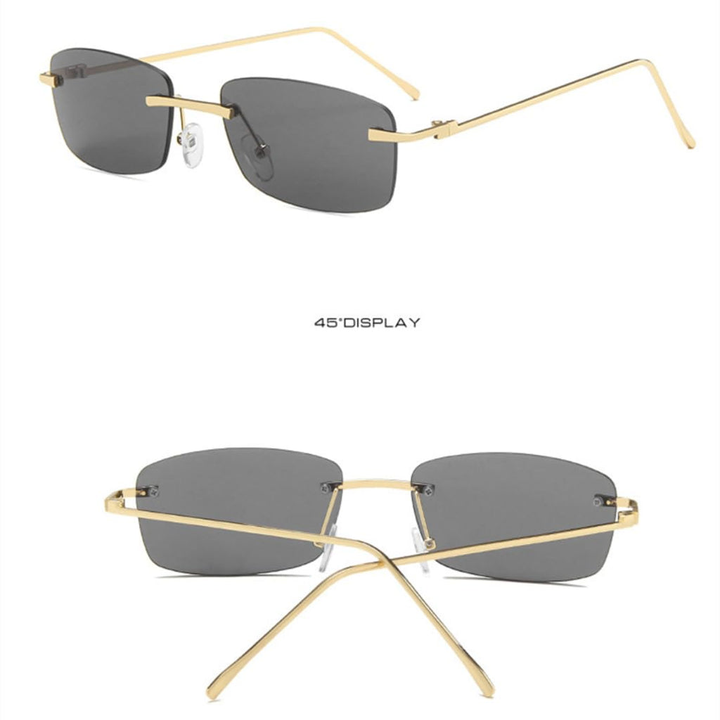 Rimless Rectangle Sunglasses Clear Ocean Gradient Lens UV400