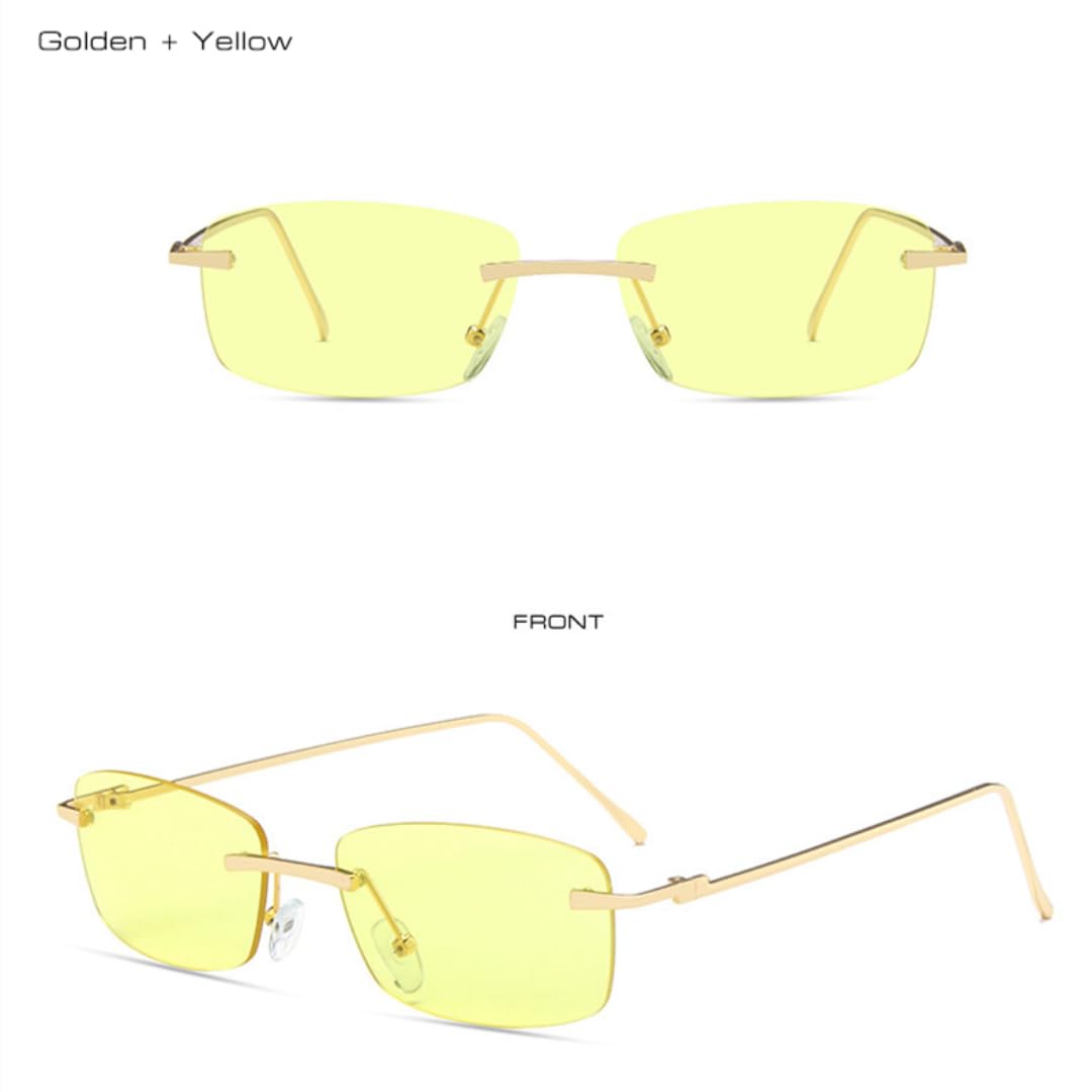 Rimless Rectangle Sunglasses Clear Ocean Gradient Lens UV400