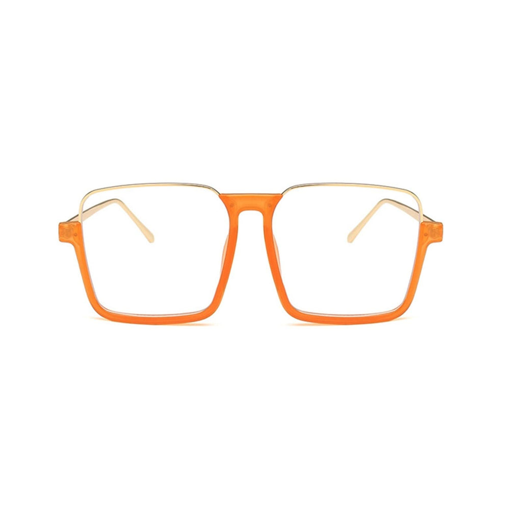 Oversized Square Half-Frame Eyeglasses Silver Black Clear