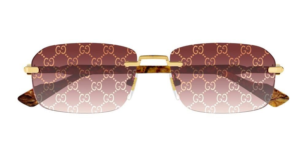 Gold Red Rectangular Sunglasses