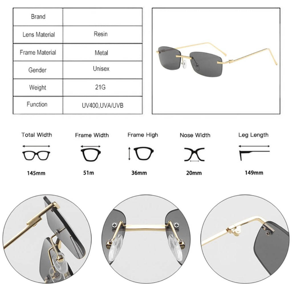 Rimless Rectangle Sunglasses Clear Ocean Gradient Lens UV400