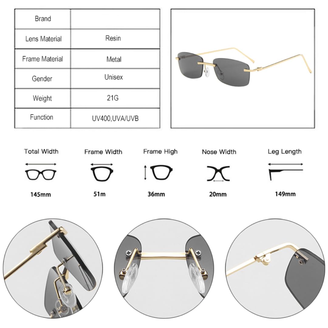 Rimless Rectangle Sunglasses Clear Ocean Gradient Lens UV400