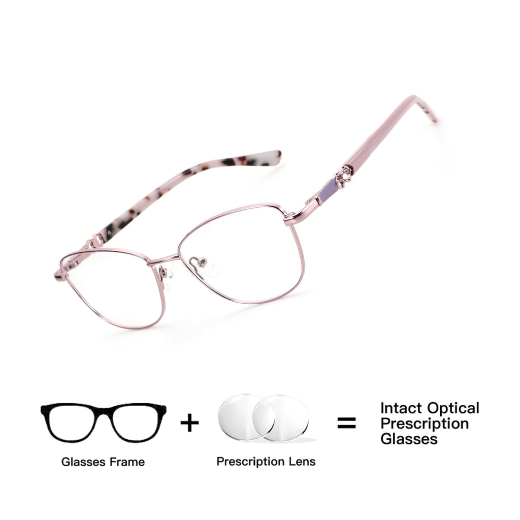 Metal Butterfly Blue Light Blocking Eyeglasses Pink Frame