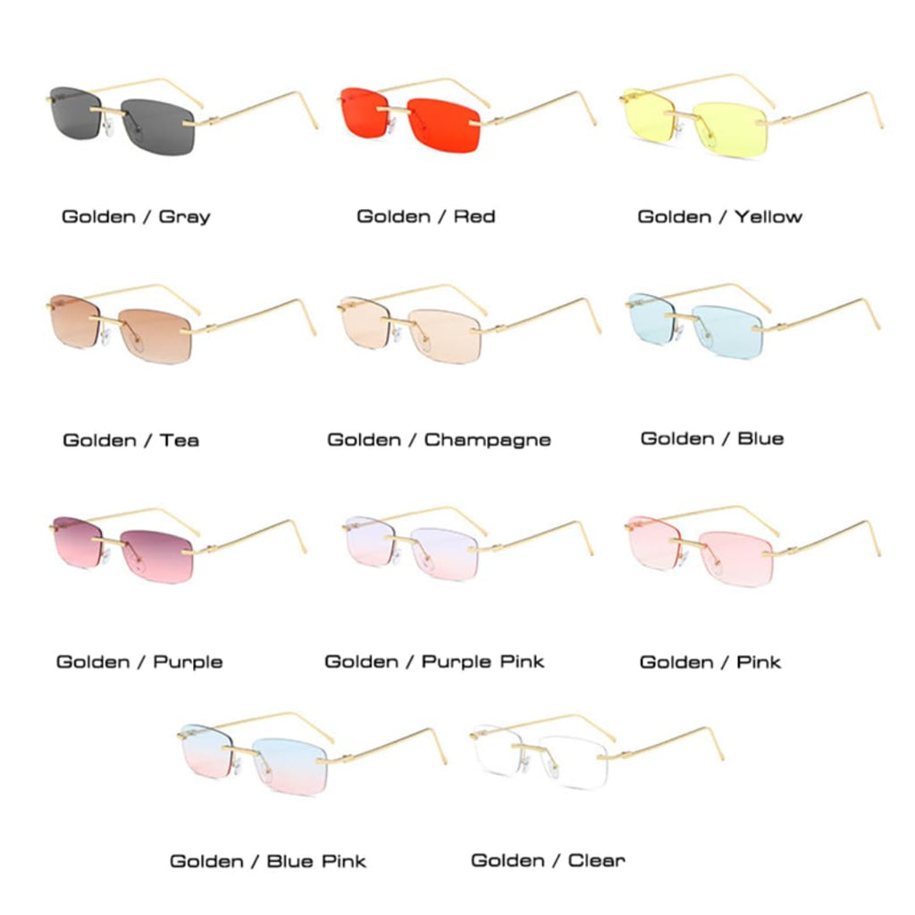 Rimless Rectangle Sunglasses Clear Ocean Gradient Lens UV400