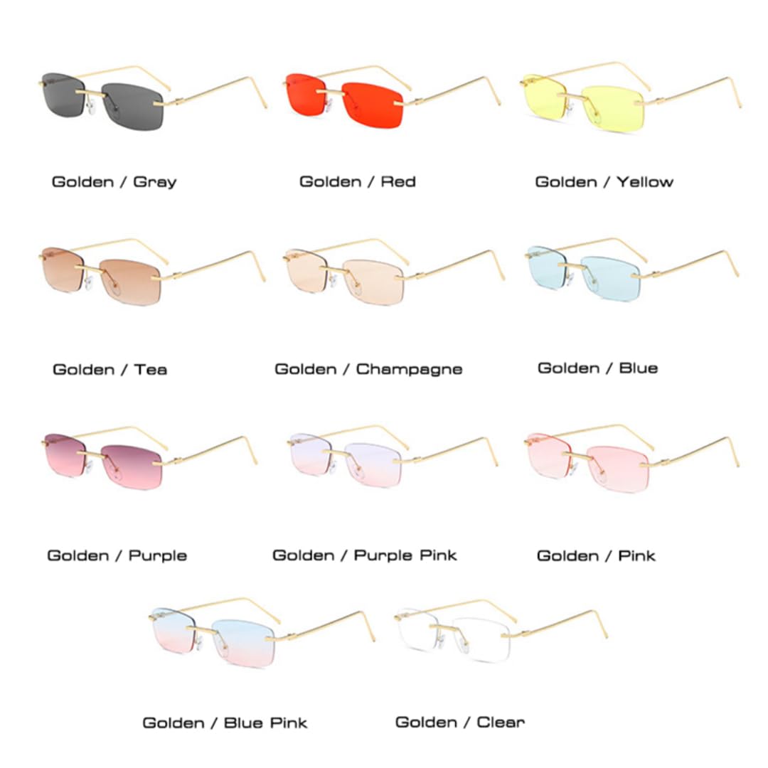 Rimless Rectangle Sunglasses Clear Ocean Gradient Lens UV400