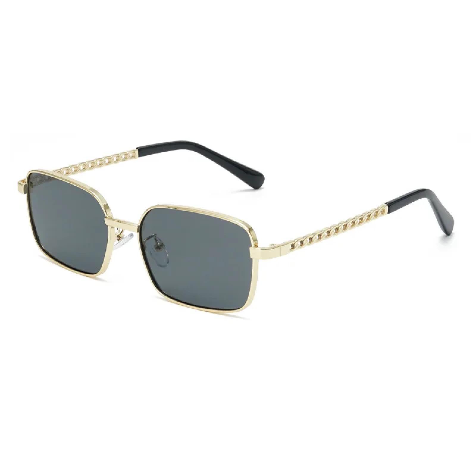 Vintage Rectangle Sunglasses Gold Black UV400 Lens