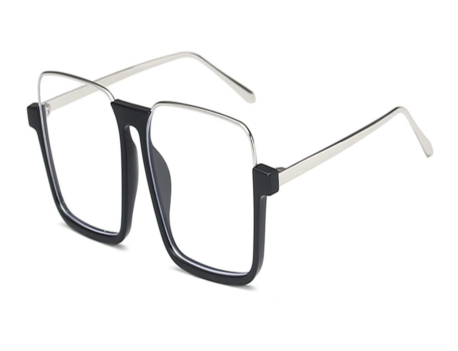 Oversized Square Half-Frame Eyeglasses Silver Black Clear