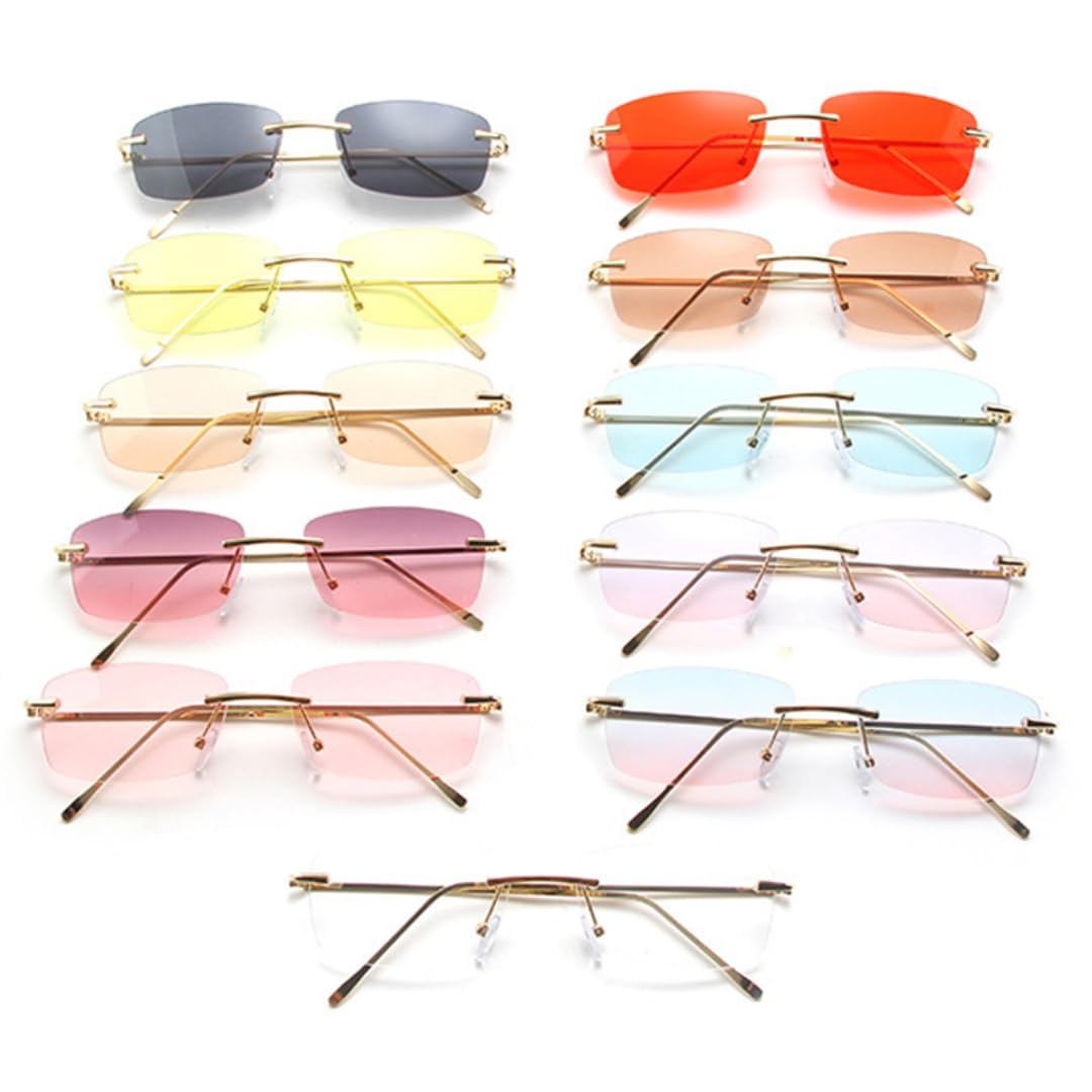 Rimless Rectangle Sunglasses Clear Ocean Gradient Lens UV400