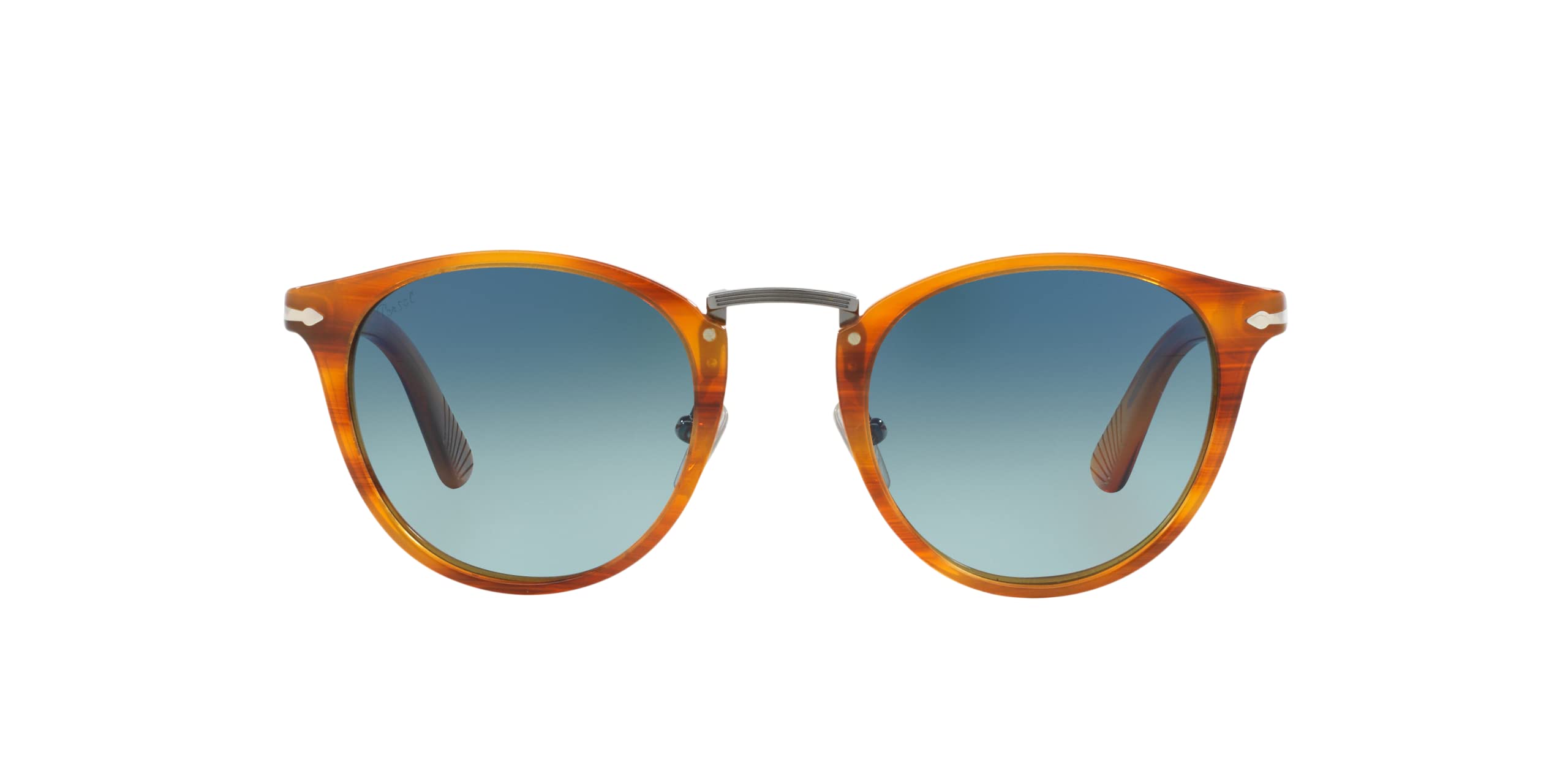 Round Polarized Sunglasses Striped Brown Blue Gradient 49mm