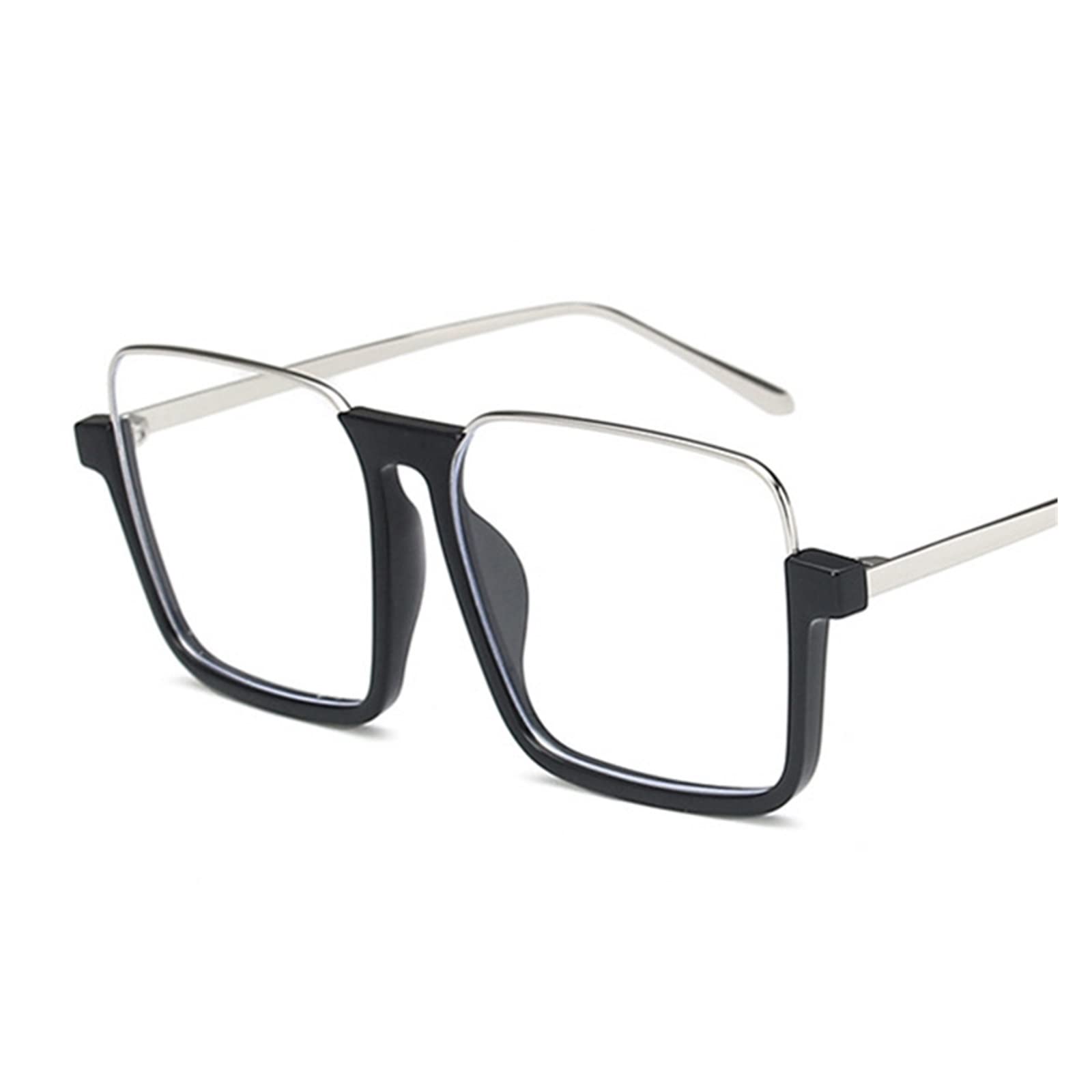 Oversized Square Half-Frame Eyeglasses Silver Black Clear