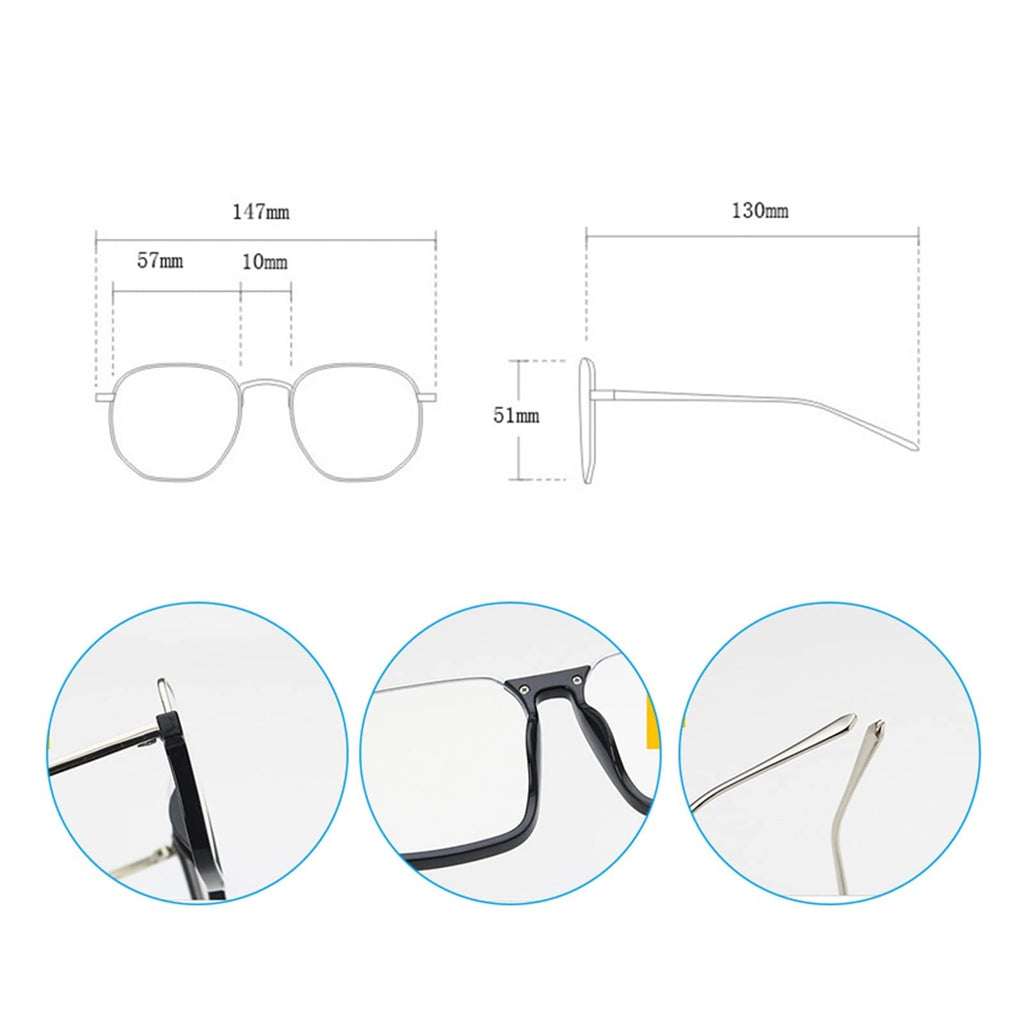 Oversized Square Half-Frame Eyeglasses Silver Black Clear