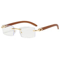 Retro Rimless Rectangle Sunglasses Gold Clear Lens UV400