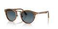 Round Polarized Sunglasses Striped Brown Blue Gradient 49mm