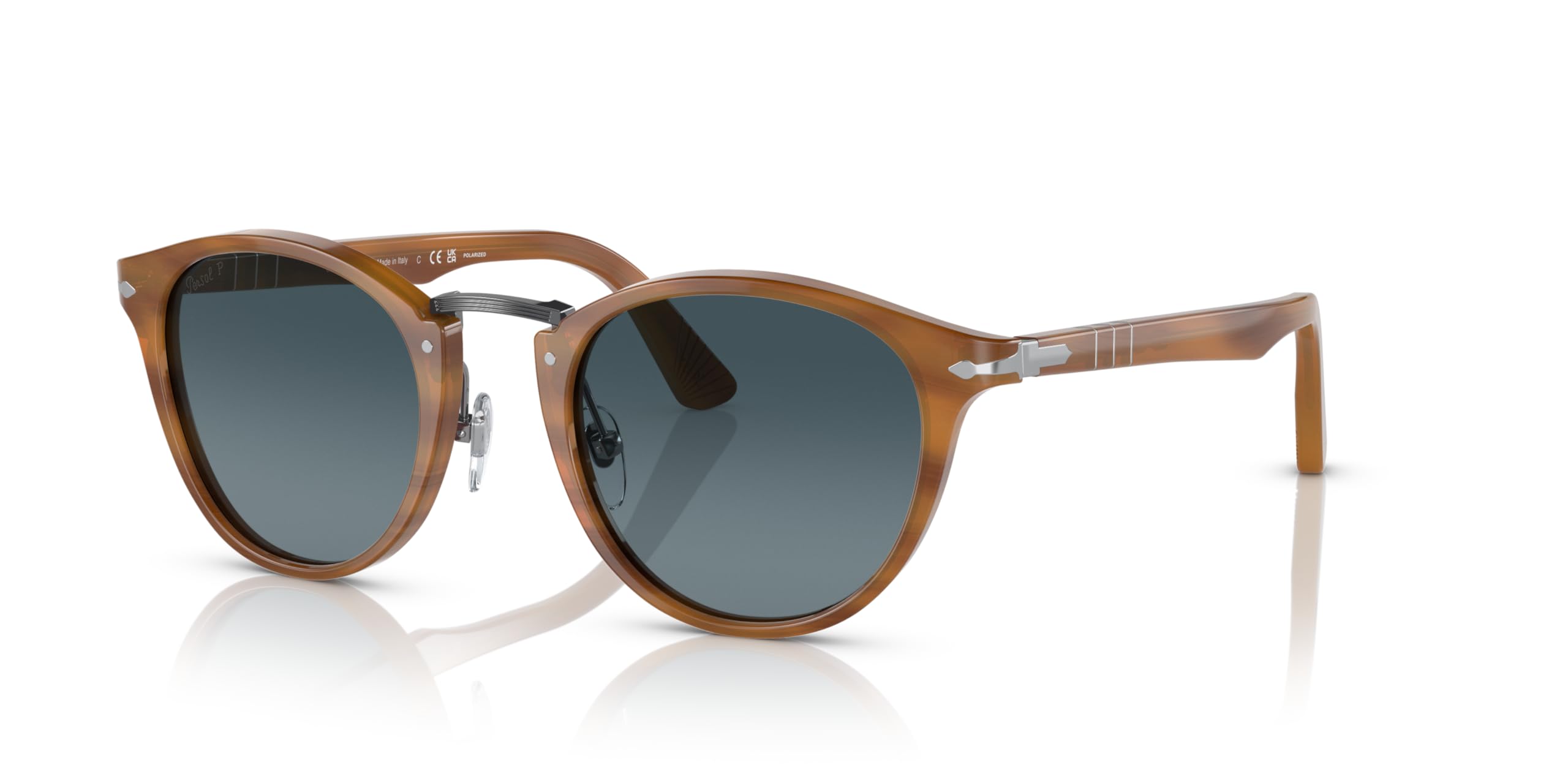 Round Polarized Sunglasses Striped Brown Blue Gradient 49mm
