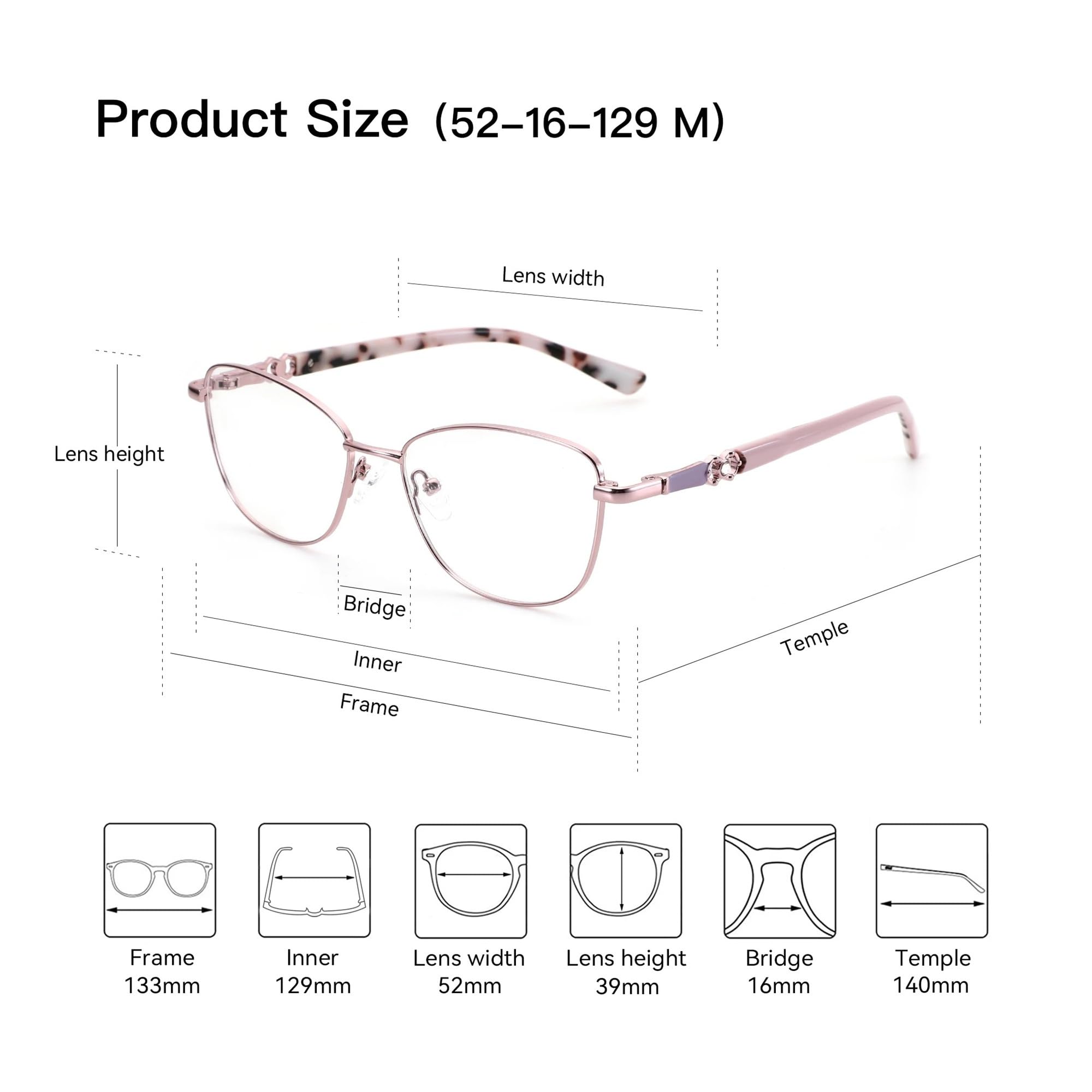 Metal Butterfly Blue Light Blocking Eyeglasses Pink Frame