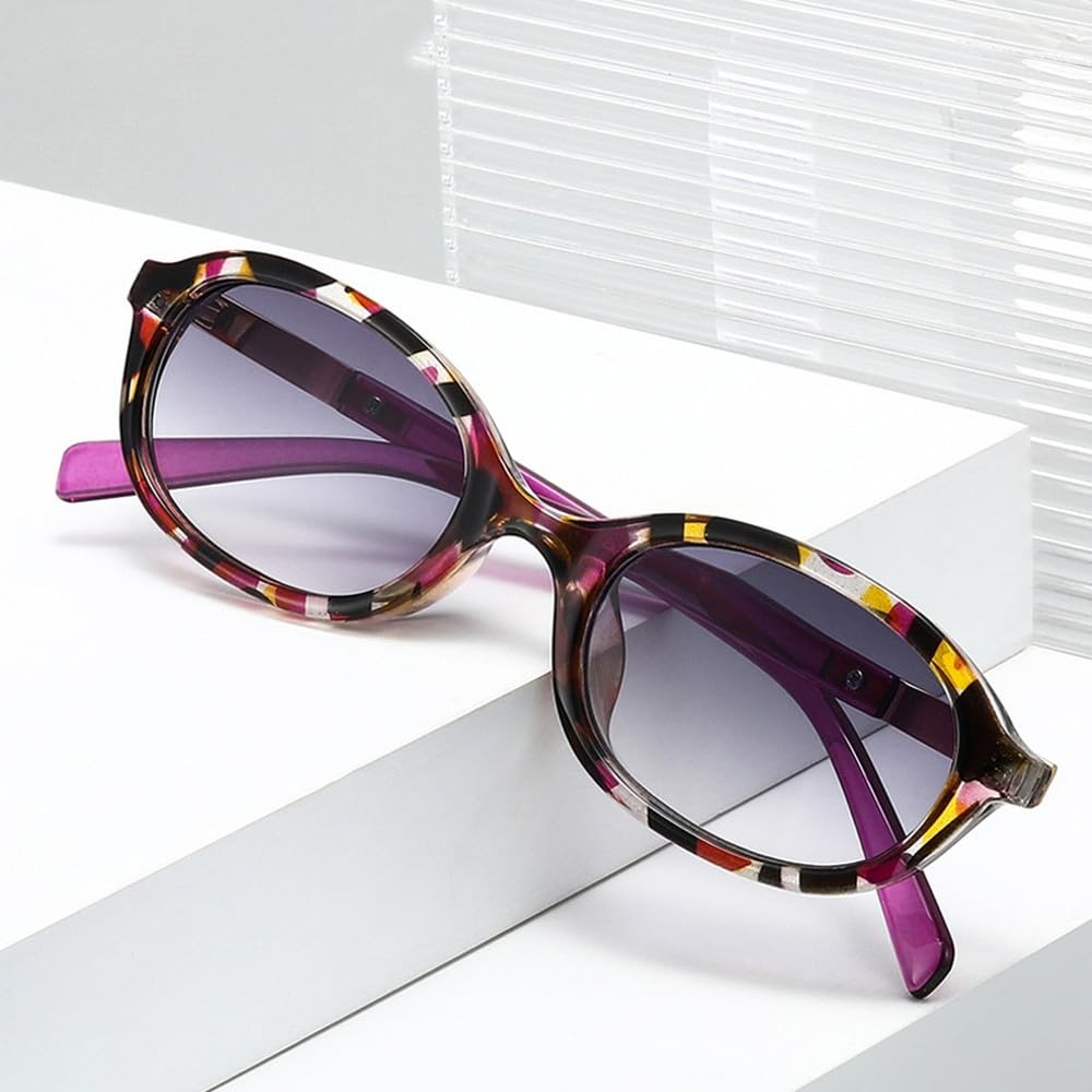 Vintage Small Oval Sunglasses Purple Yellow Gradient Lens