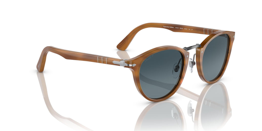 Round Polarized Sunglasses Striped Brown Blue Gradient 49mm