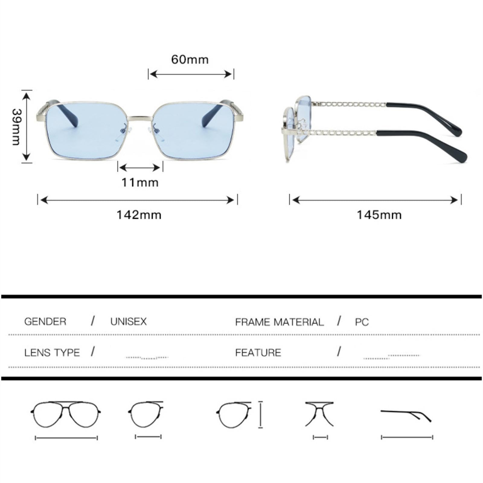 Vintage Rectangle Sunglasses Gold Black UV400 Lens