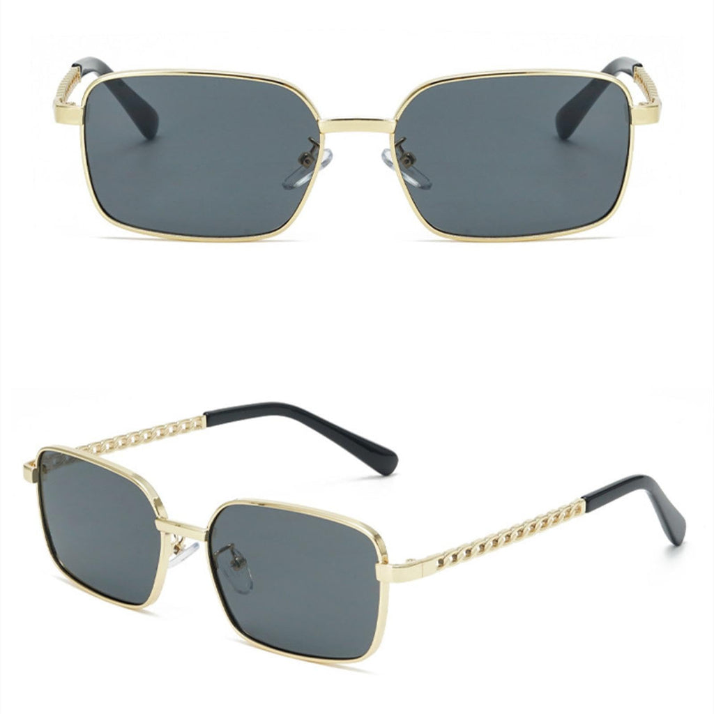 Vintage Rectangle Sunglasses Gold Black UV400 Lens