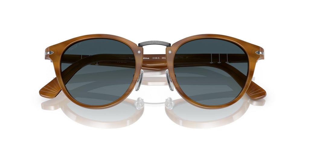 Round Polarized Sunglasses Striped Brown Blue Gradient 49mm