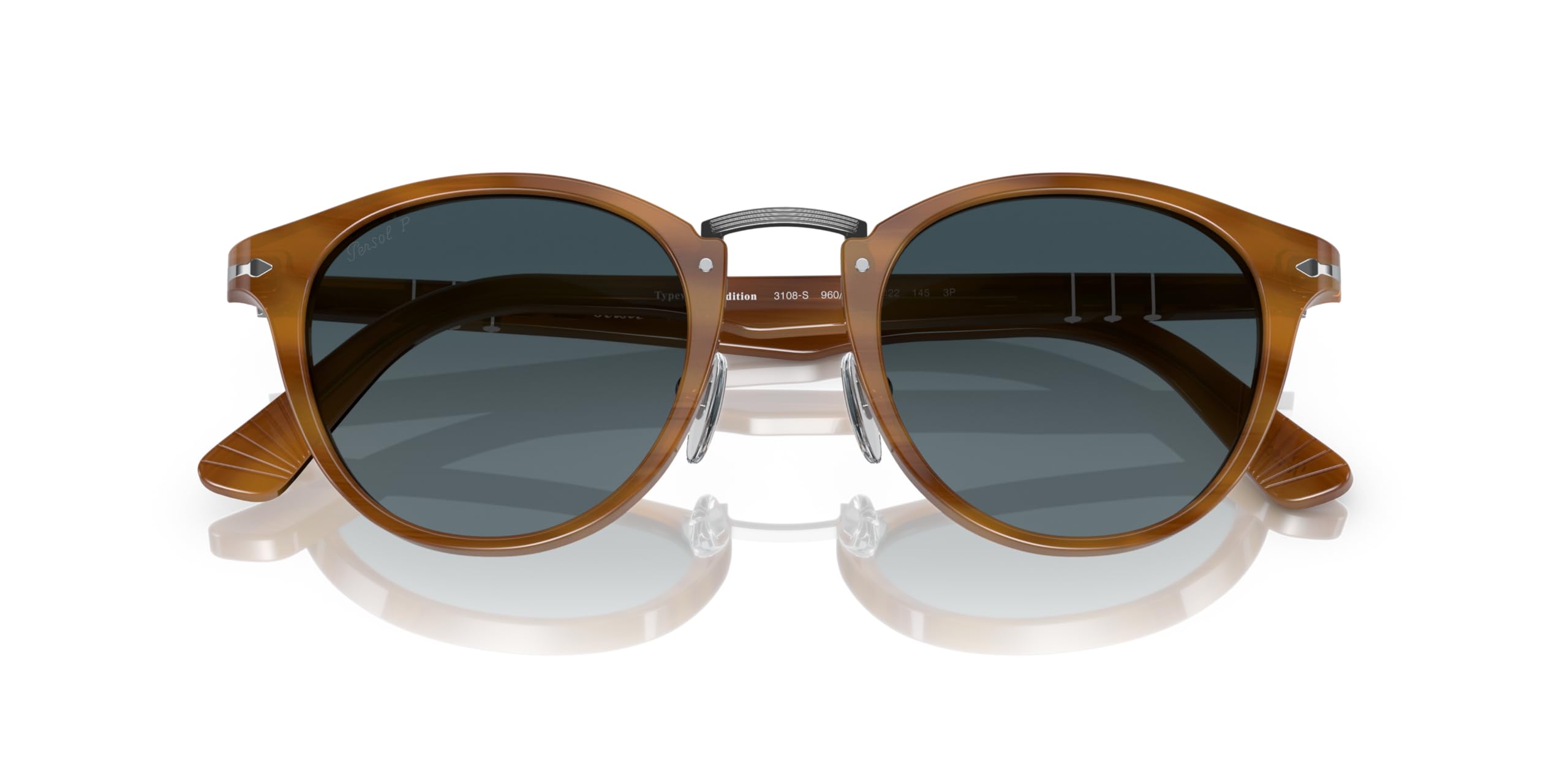 Round Polarized Sunglasses Striped Brown Blue Gradient 49mm