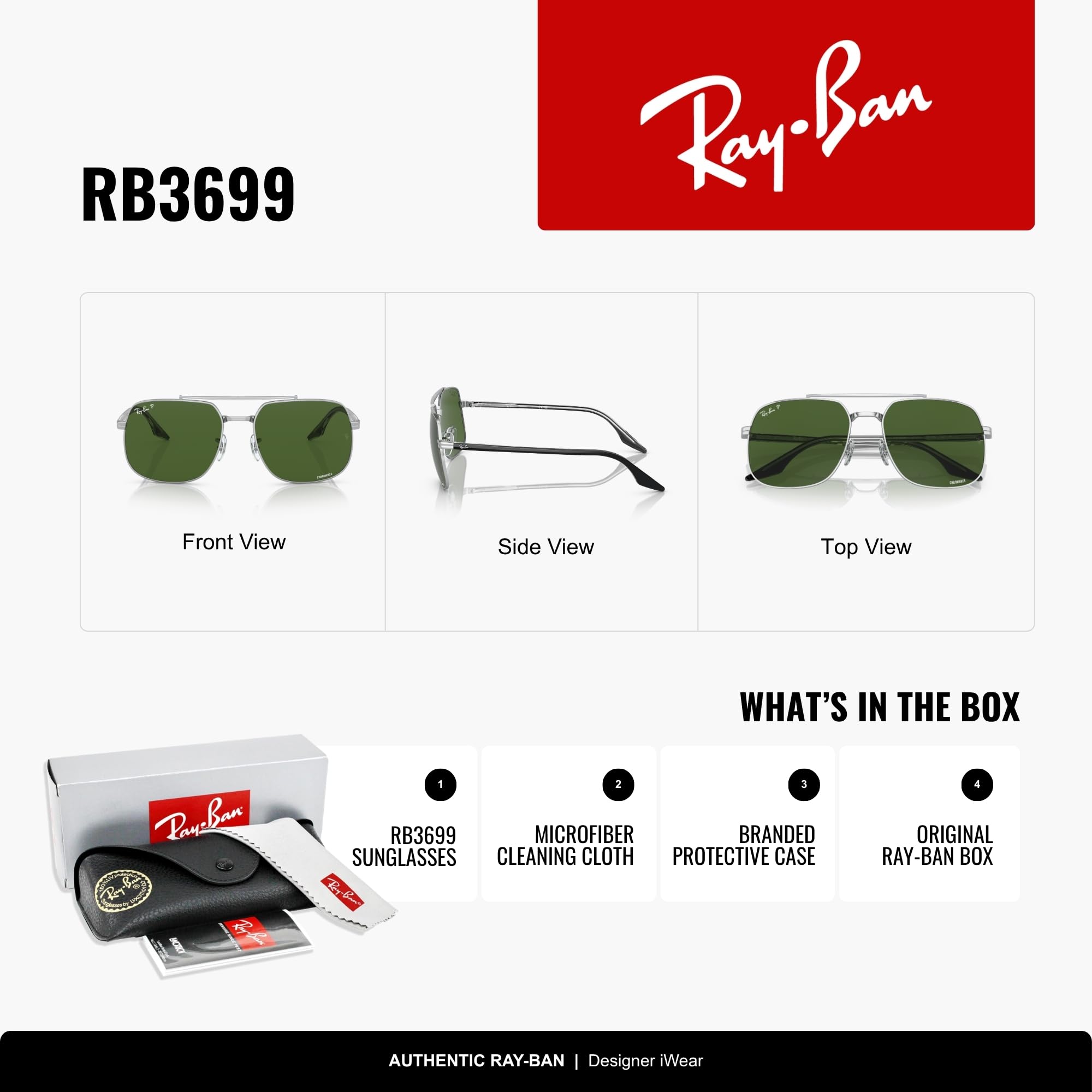 Square Polarized Sunglasses Silver Green Lens 59mm