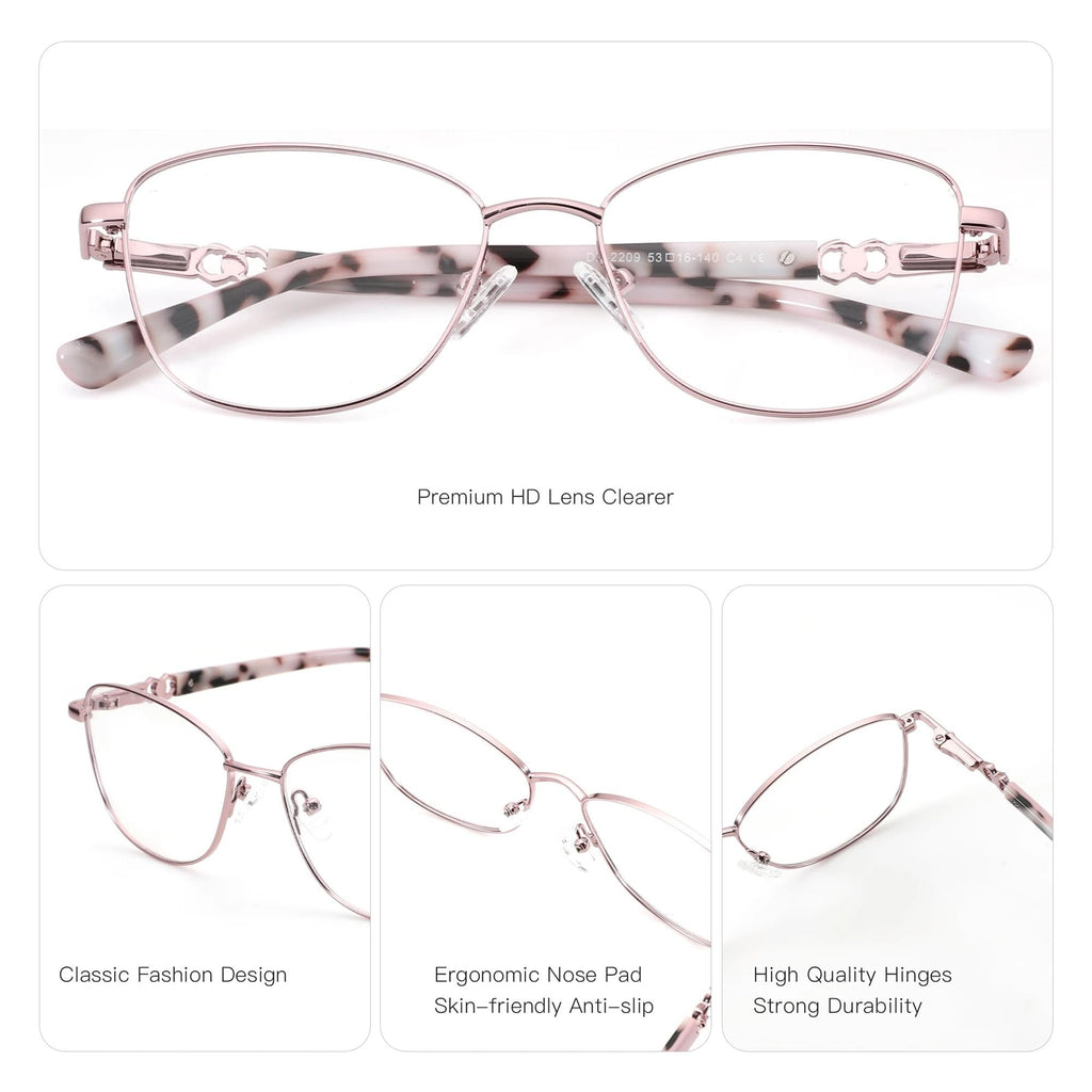 Metal Butterfly Blue Light Blocking Eyeglasses Pink Frame