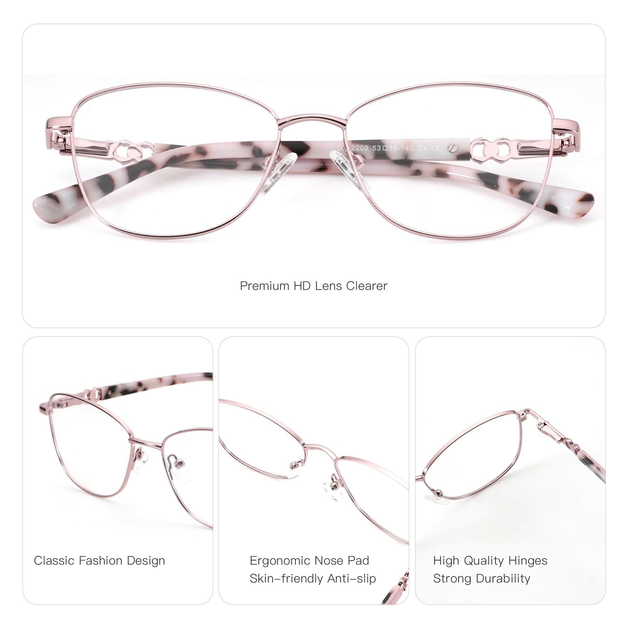Metal Butterfly Blue Light Blocking Eyeglasses Pink Frame